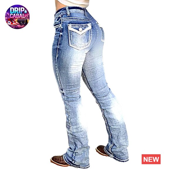 Boot Cut Jeans Stretch Denim Tummy Control Butt Lifting Vintage Distressed